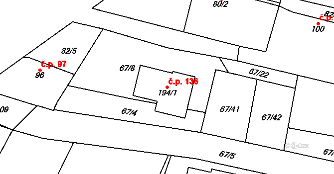 Kvíčovice 136 na parcele st. 194/1 v KÚ Kvíčovice, Katastrální mapa