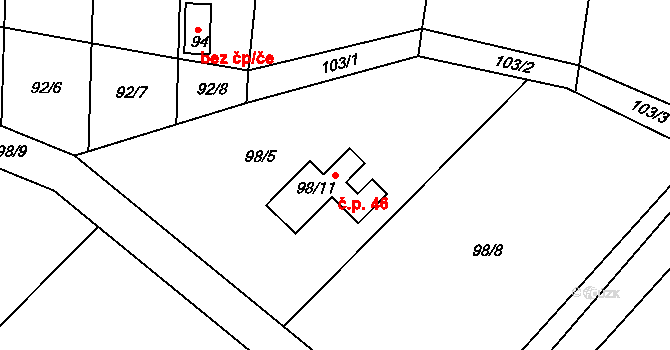 Záborná Lhota 46, Chotilsko na parcele st. 98/11 v KÚ Záborná Lhota, Katastrální mapa