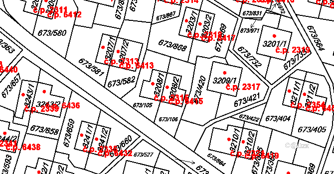 Zlín 6415 na parcele st. 3208/2 v KÚ Zlín, Katastrální mapa
