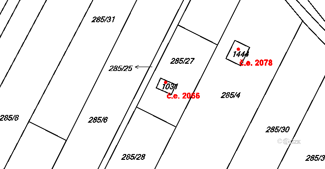 Dědice 2066, Vyškov na parcele st. 1031 v KÚ Dědice u Vyškova, Katastrální mapa