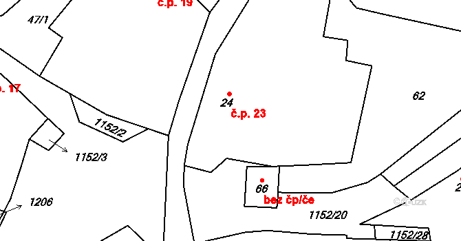 Kadešice 23, Žihobce na parcele st. 24 v KÚ Kadešice, Katastrální mapa