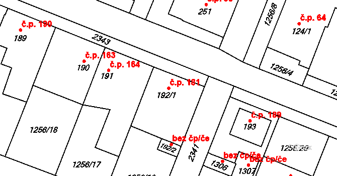 Čerčany 181 na parcele st. 192/1 v KÚ Čerčany, Katastrální mapa