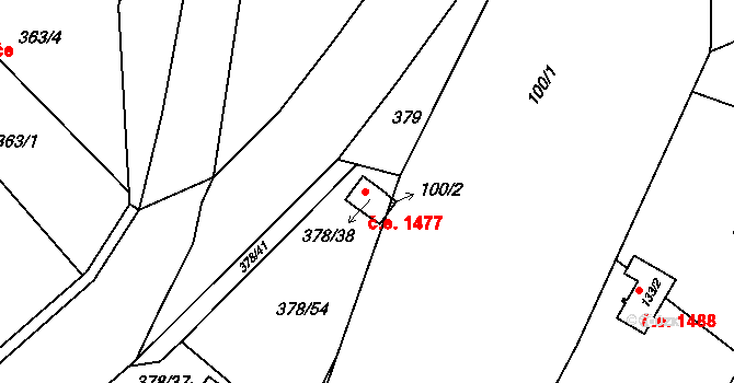Červený Hrádek 1477, Jirkov na parcele st. 378/38 v KÚ Červený Hrádek u Jirkova, Katastrální mapa
