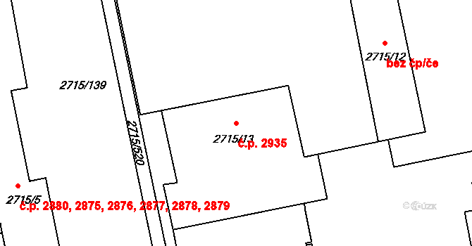 Hranice 2935, Karviná na parcele st. 2715/13 v KÚ Karviná-město, Katastrální mapa