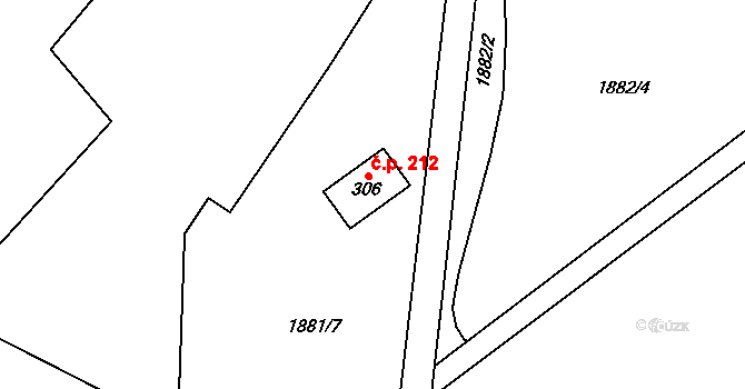 Kunovice 212 na parcele st. 306 v KÚ Kunovice, Katastrální mapa