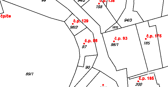 Praskolesy 86 na parcele st. 97 v KÚ Praskolesy, Katastrální mapa