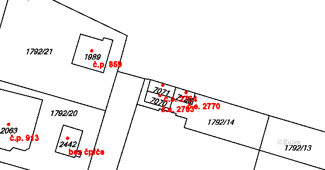 Cheb 2764 na parcele st. 7071 v KÚ Cheb, Katastrální mapa