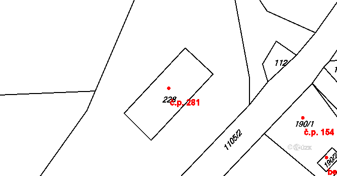 Liberec XXXI-Krásná Studánka 281, Liberec na parcele st. 228 v KÚ Krásná Studánka, Katastrální mapa