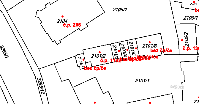 Radvanice 1162, Ostrava na parcele st. 2101/2 v KÚ Radvanice, Katastrální mapa