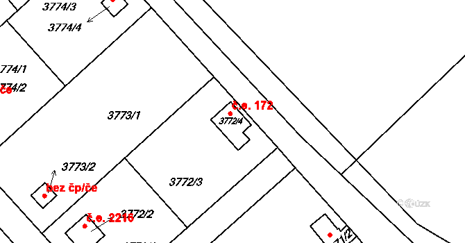 Jindřichův Hradec III 172, Jindřichův Hradec na parcele st. 3772/4 v KÚ Jindřichův Hradec, Katastrální mapa