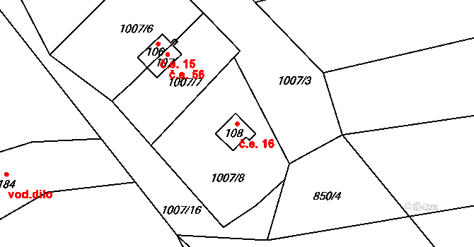 Bobrůvka 16 na parcele st. 108 v KÚ Bobrůvka, Katastrální mapa