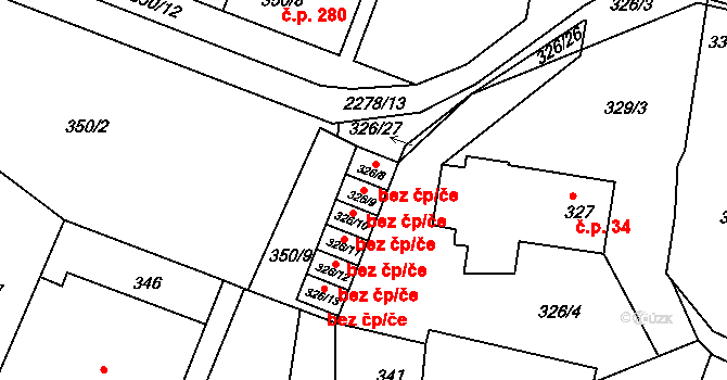 Košťálov 38499991 na parcele st. 326/9 v KÚ Košťálov, Katastrální mapa