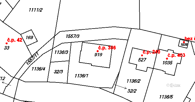 Příluky 356, Zlín na parcele st. 919 v KÚ Příluky u Zlína, Katastrální mapa