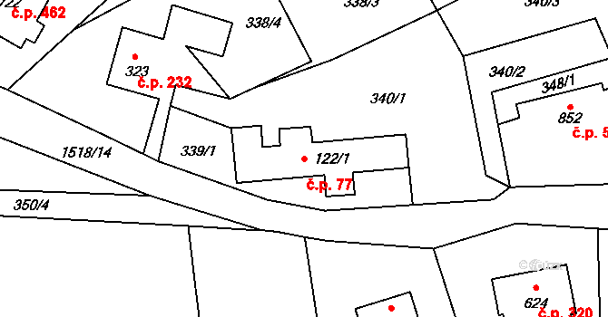 Kudlov 77, Zlín na parcele st. 122/1 v KÚ Kudlov, Katastrální mapa