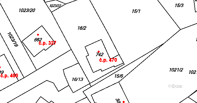 Kudlov 470, Zlín na parcele st. 742 v KÚ Kudlov, Katastrální mapa