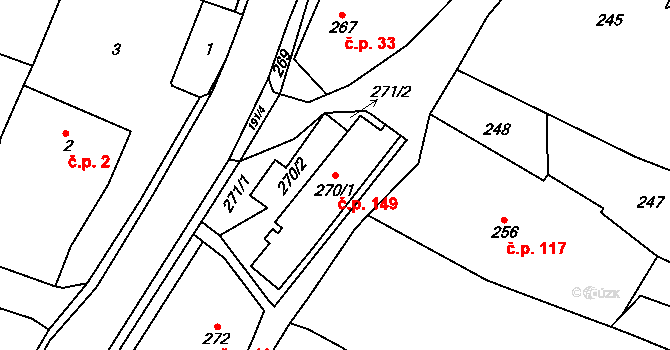 Velíková 149, Zlín na parcele st. 270/1 v KÚ Velíková, Katastrální mapa