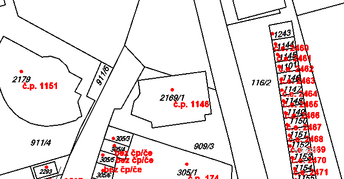 Malenovice 1146, Zlín na parcele st. 2169/1 v KÚ Malenovice u Zlína, Katastrální mapa