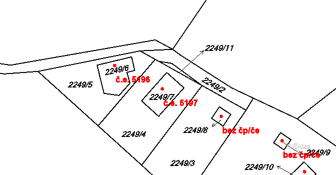 Pelhřimov 5197 na parcele st. 2249/7 v KÚ Pelhřimov, Katastrální mapa