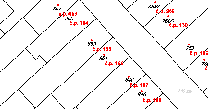Holubice 156 na parcele st. 851 v KÚ Holubice, Katastrální mapa