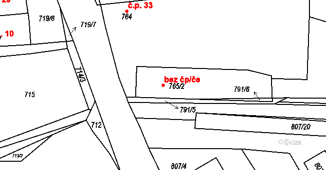Zruč-Senec 48943991 na parcele st. 765/2 v KÚ Senec u Plzně, Katastrální mapa
