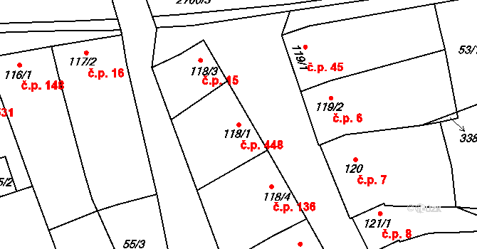 Zlechov 448 na parcele st. 118/1 v KÚ Zlechov, Katastrální mapa