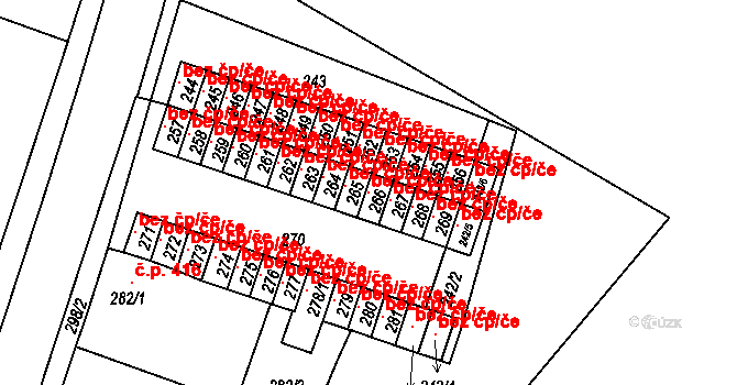 Novosedlice 49293991 na parcele st. 266 v KÚ Novosedlice, Katastrální mapa