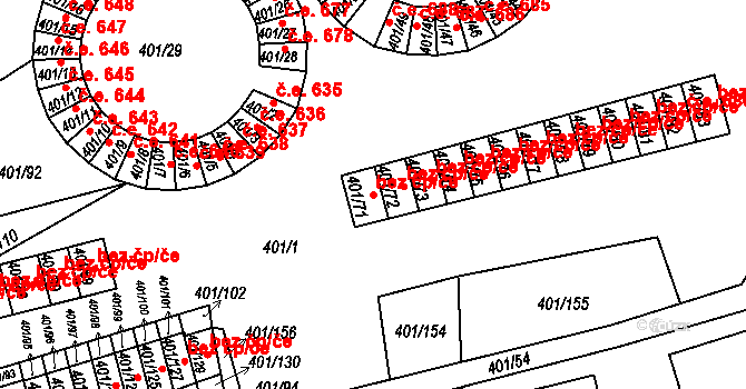 Bílina 50009991 na parcele st. 401/71 v KÚ Bílina-Újezd, Katastrální mapa