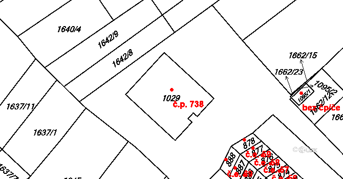 Boršice 738 na parcele st. 1029 v KÚ Boršice u Buchlovic, Katastrální mapa