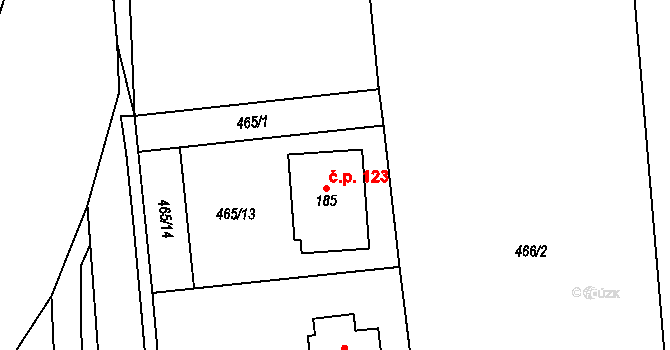 Horka 123 na parcele st. 185 v KÚ Horka u Chrudimi, Katastrální mapa
