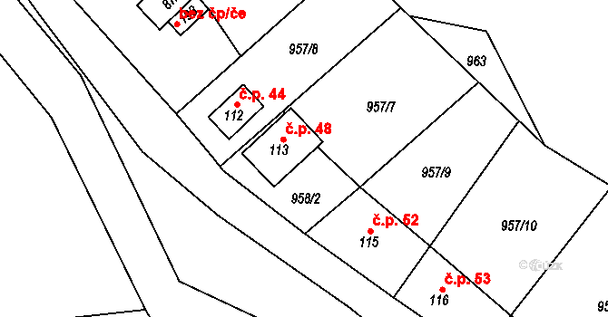 Leštinka 48 na parcele st. 113 v KÚ Leštinka, Katastrální mapa