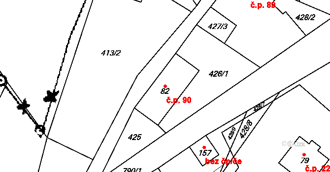 Dolní Hedeč 90, Králíky na parcele st. 82 v KÚ Dolní Hedeč, Katastrální mapa