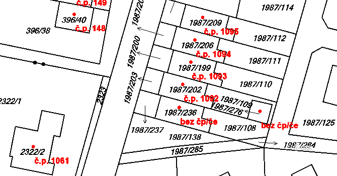 Nýřany 1092 na parcele st. 1987/202 v KÚ Nýřany, Katastrální mapa
