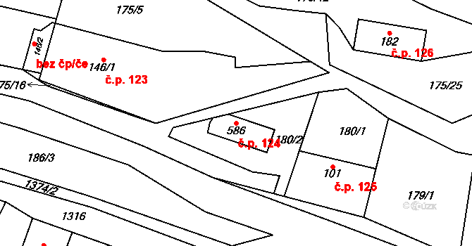 Čisovice 124 na parcele st. 586 v KÚ Čisovice, Katastrální mapa