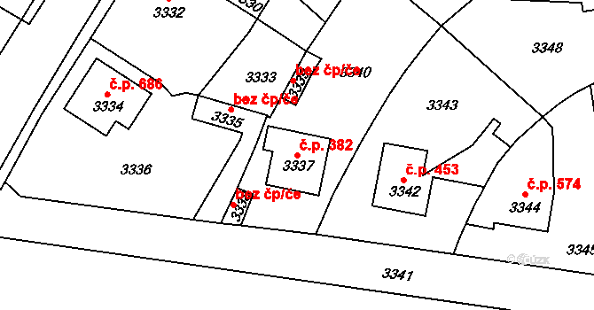Řevnice 382 na parcele st. 3337 v KÚ Řevnice, Katastrální mapa