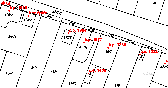 Kuřim 1977 na parcele st. 414/2 v KÚ Kuřim, Katastrální mapa