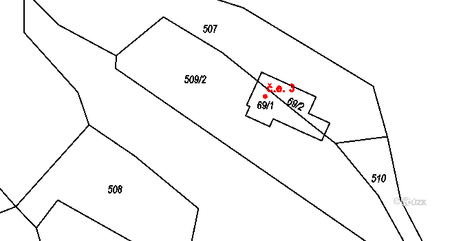 Zbynice 3, Hrádek na parcele st. 69/1 v KÚ Zbynice, Katastrální mapa