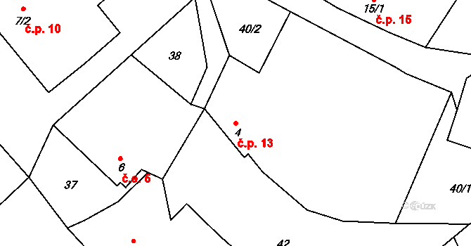 Třebýcina 13, Měčín na parcele st. 4 v KÚ Třebýcina, Katastrální mapa
