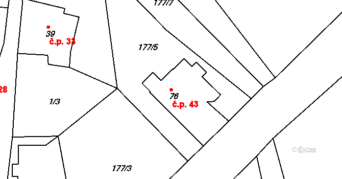 Jestřebí 43 na parcele st. 76 v KÚ Jestřebí nad Metují, Katastrální mapa