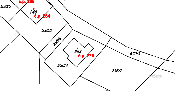 Teplice nad Metují 275 na parcele st. 353 v KÚ Teplice nad Metují, Katastrální mapa