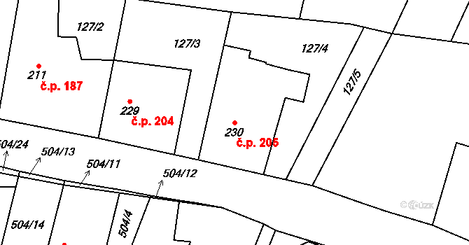 Opatovice nad Labem 205 na parcele st. 230 v KÚ Opatovice nad Labem, Katastrální mapa