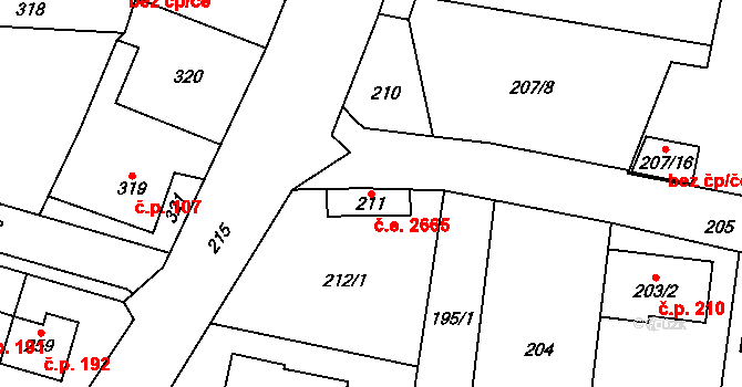 Souš 2665, Most na parcele st. 211 v KÚ Most II, Katastrální mapa