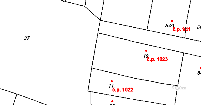 Mohelnice 1023 na parcele st. 10 v KÚ Mohelnice, Katastrální mapa