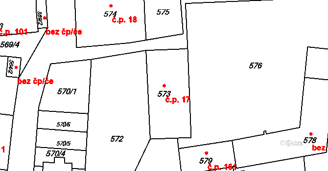 Jerlochovice 17, Fulnek na parcele st. 573 v KÚ Jerlochovice, Katastrální mapa