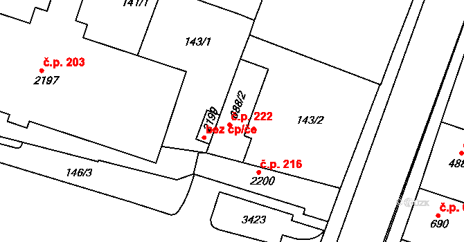 Nový Bydžov 222 na parcele st. 688/2 v KÚ Nový Bydžov, Katastrální mapa
