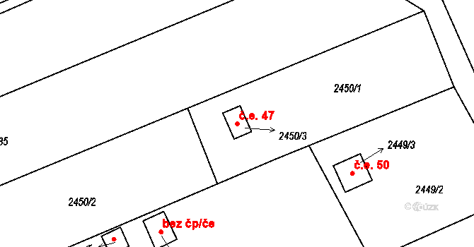 Štramberk 47 na parcele st. 2450/3 v KÚ Štramberk, Katastrální mapa