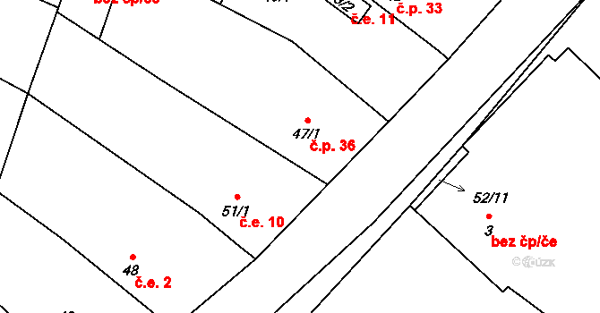 Zderaz 36, Kolešovice na parcele st. 47/1 v KÚ Zderaz u Kolešovic, Katastrální mapa