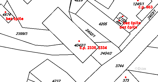 Rakovník II 2334,2335, Rakovník na parcele st. 4042/1 v KÚ Rakovník, Katastrální mapa