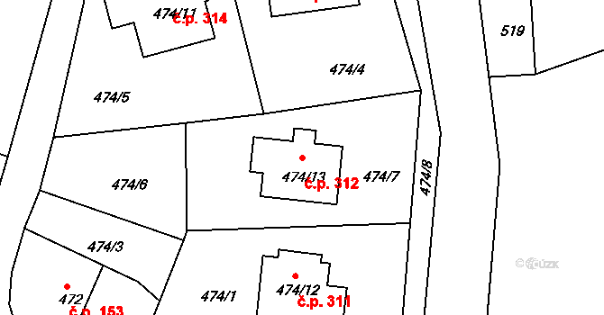 Křemže 312 na parcele st. 474/13 v KÚ Křemže, Katastrální mapa