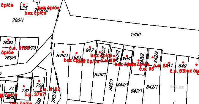 Vrbovec 88 na parcele st. 846/2 v KÚ Vrbovec, Katastrální mapa