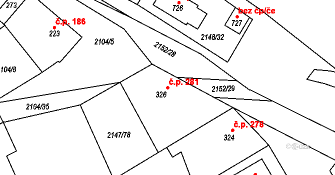 Katovice 281 na parcele st. 326 v KÚ Katovice, Katastrální mapa